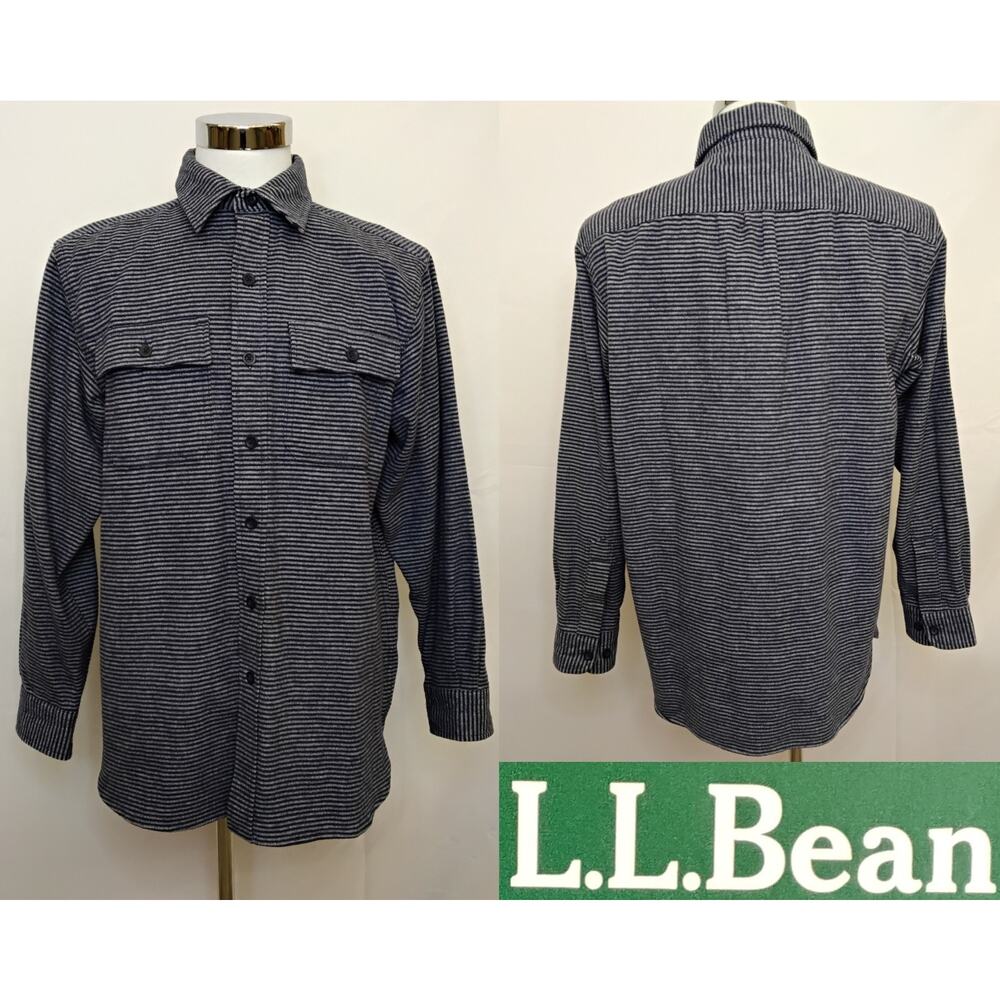 L.L. Bean Chamois Shirt Stripe Men M Navy Stripe Heavy Weight Flannel NWT #Z5428